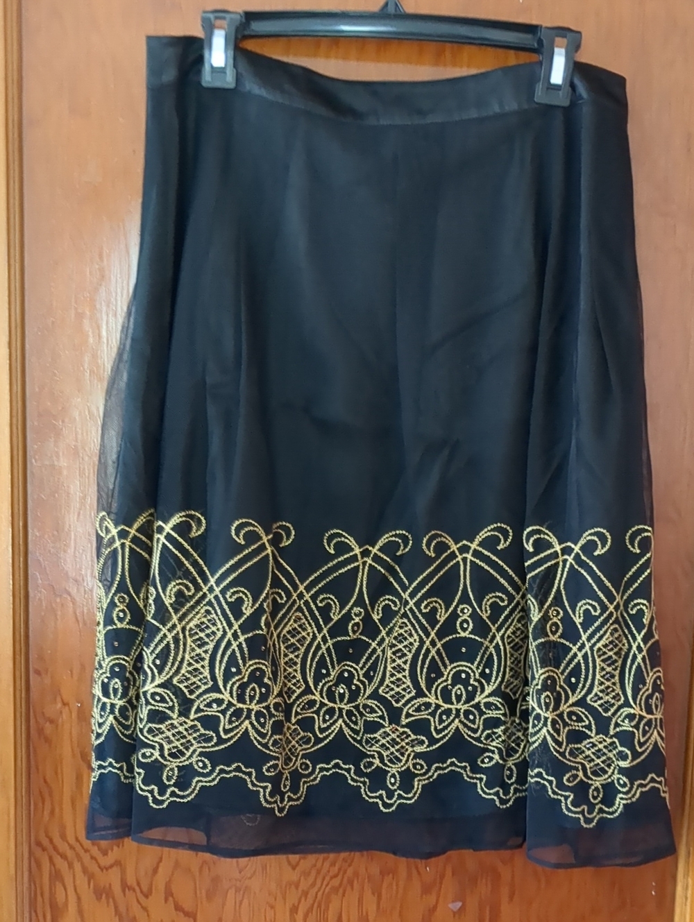 Apostrophe Black Skirt with Gold Embroidered Hem